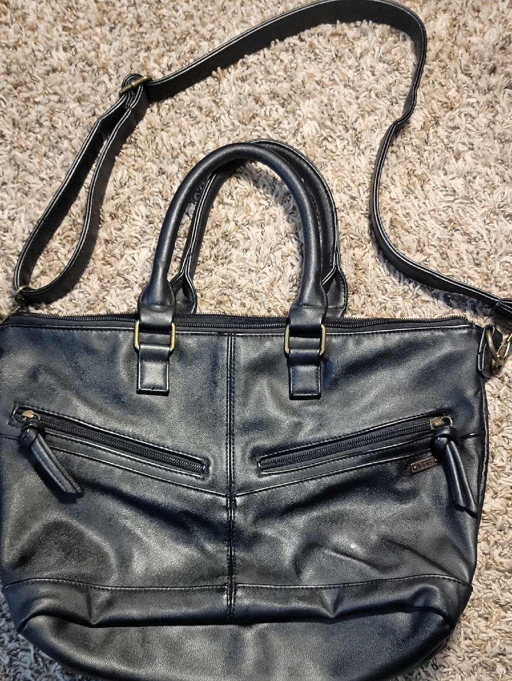 Vans Black Faux Leather Women’s Tote Bag with Shoulder Strap
